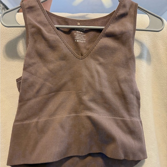 Brown Ribbed V-Neck Tank Top - Picture 1 of 1